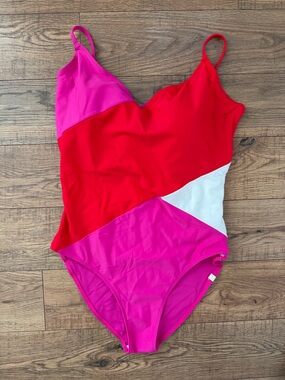 Summersalt The Marina Pink red White Colorblock One Piece Swimsuit Womens 14